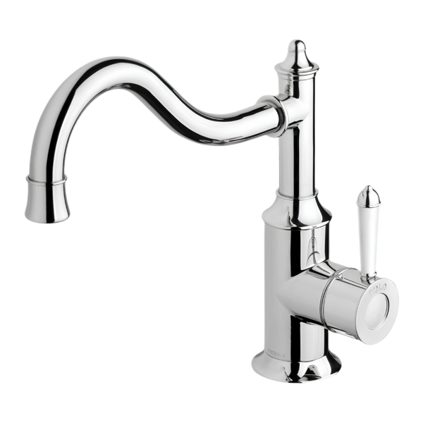 Phoenix Nostalgia Sink Mixer 220mm Shepherds Crook Chrome White