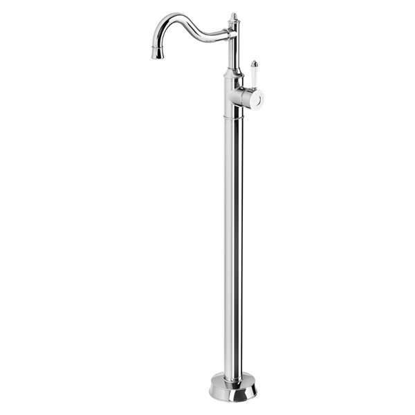 Phoenix Nostalgia Floor Mounted Bath Mixer Shepherds Crook Chrome White