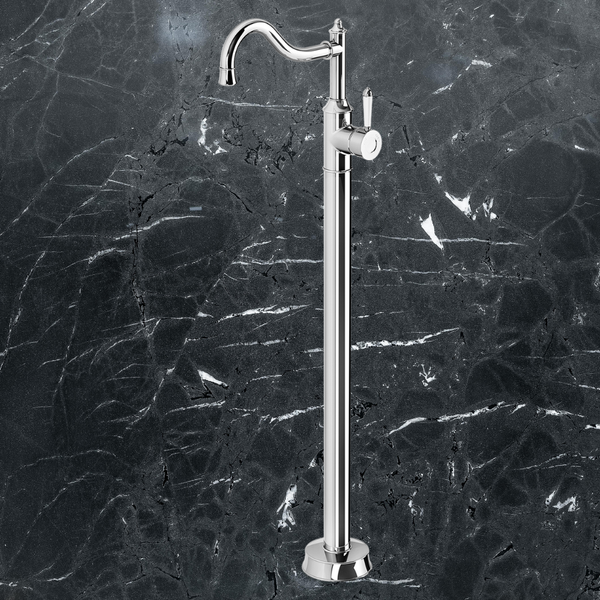 Phoenix Nostalgia Floor Mounted Bath Mixer Shepherds Crook Chrome White