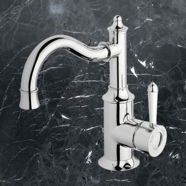 Phoenix Nostalgia Basin Mixer 160mm Shepherds Crook Chrome White
