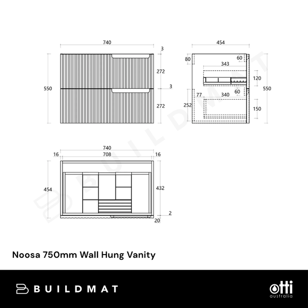 Otti Noosa 750mm Satin White Wall Hung Vanity