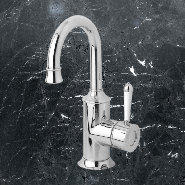 Phoenix Nostalgia Basin Mixer 120mm Gooseneck Chrome White Lead Free