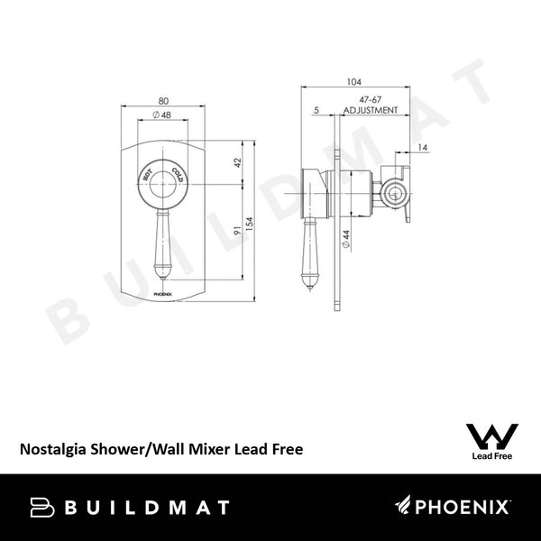 Phoenix Nostalgia Shower / Wall Mixer Chrome Lead Free