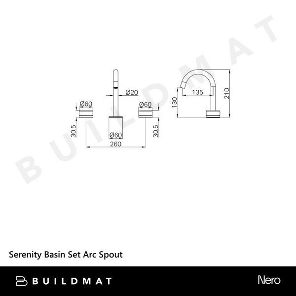 Nero Serenity Basin Set Arc Spout With Carrara Handle Brushed Nickel