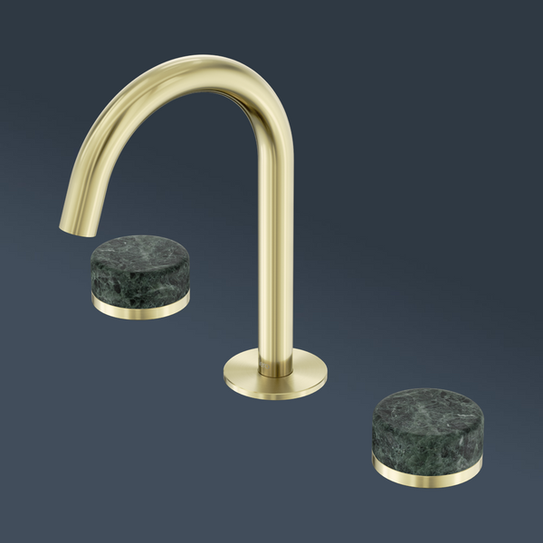 Nero Serenity Basin Set Arc Spout With Verde Alpi Handle Brushed Gold