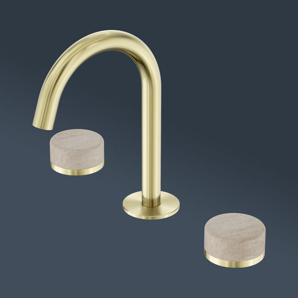 Nero Serenity Basin Set Arc Spout With Rome Travertine Handle Brushed Gold