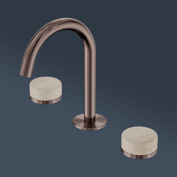 Nero Serenity Basin Set Arc Spout With Rome Travertine Handle Brushed Bronze