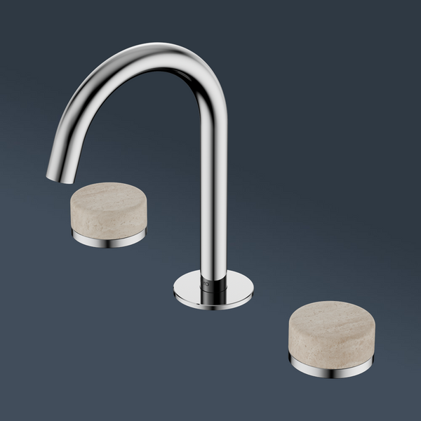 Nero Serenity Basin Set Arc Spout With Rome Travertine Handle Chrome