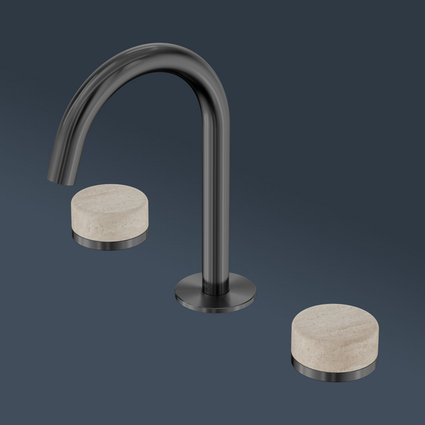 Nero Serenity Basin Set Arc Spout With Rome Travertine Handle Gunmetal