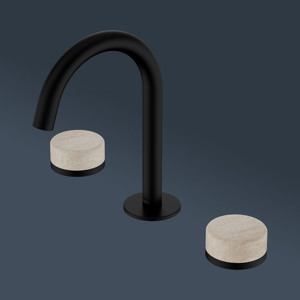 Nero Serenity Basin Set Arc Spout With Rome Travertine Handle Matte Black