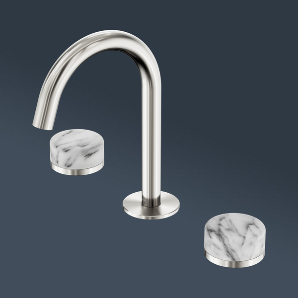 Nero Serenity Basin Set Arc Spout With Arabescato Corchia Handle Brushed Nickel