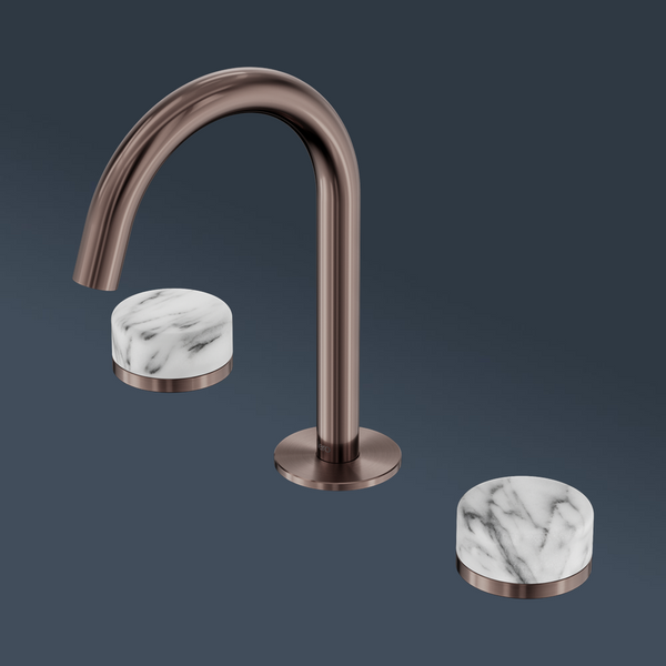 Nero Serenity Basin Set Arc Spout With Arabescato Corchia Handle Brushed Bronze