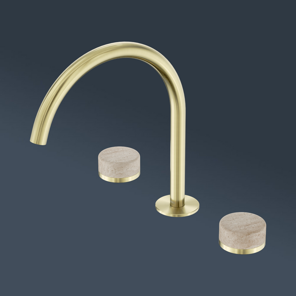 Nero Serenity Bath/Kitchen Set Arc Spout With Rome Travertine Handle Brushed Gold