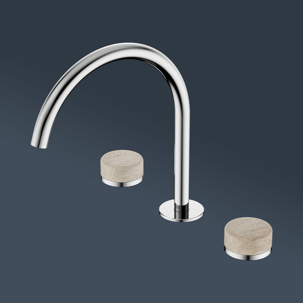 Nero Serenity Bath/Kitchen Set Arc Spout With Rome Travertine Handle Chrome