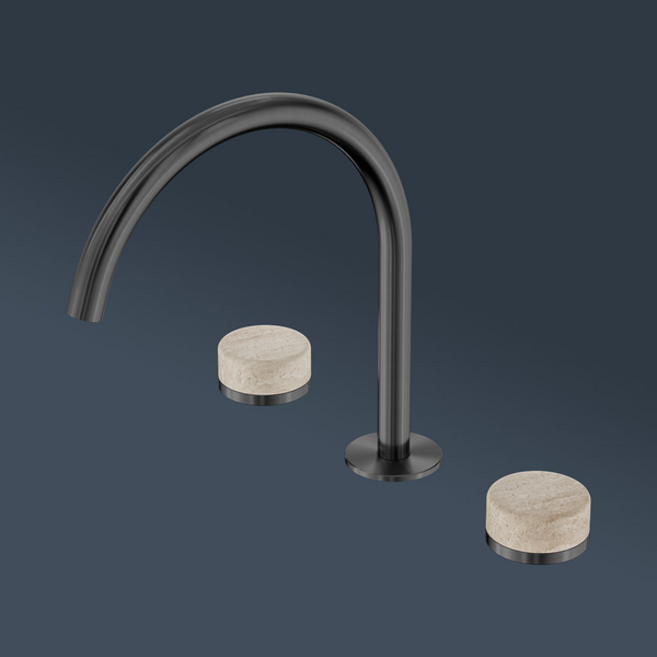 Nero Serenity Bath/Kitchen Set Arc Spout With Rome Travertine Handle Gunmetal