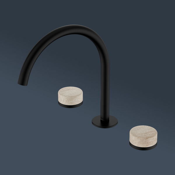 Nero Serenity Bath/Kitchen Set Arc Spout With Rome Travertine Handle Matte Black