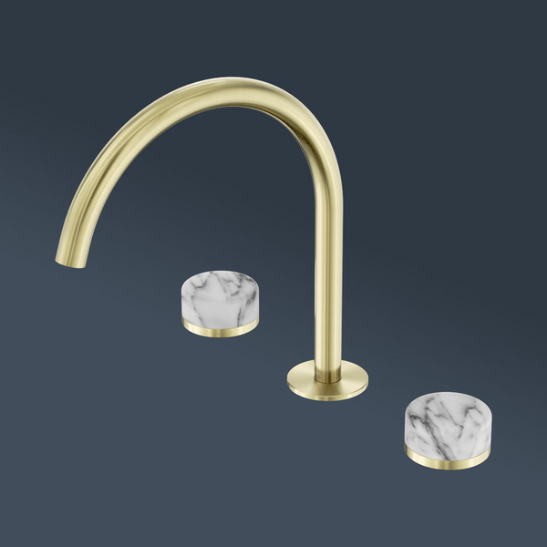 Nero Serenity Bath/Kitchen Set Arc Spout With Arabescato Corchia Handle Brushed Gold