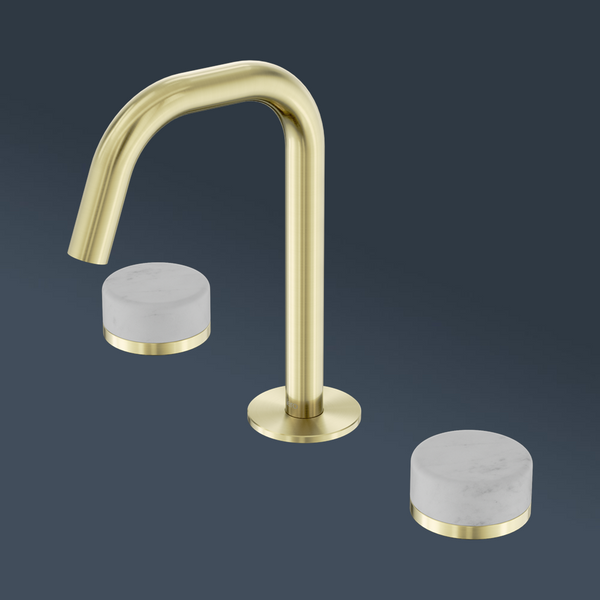 Nero Serenity Basin Set Edge Spout With Carrara Handle Brushed Gold