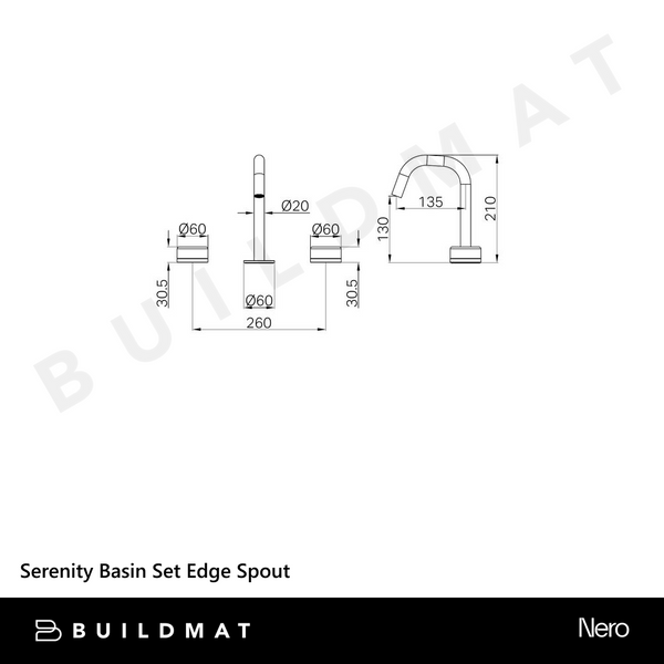 Nero Serenity Basin Set Edge Spout With Carrara Handle Matte Black