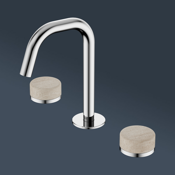 Nero Serenity Basin Set Edge Spout With Rome Travertine Handle Chrome
