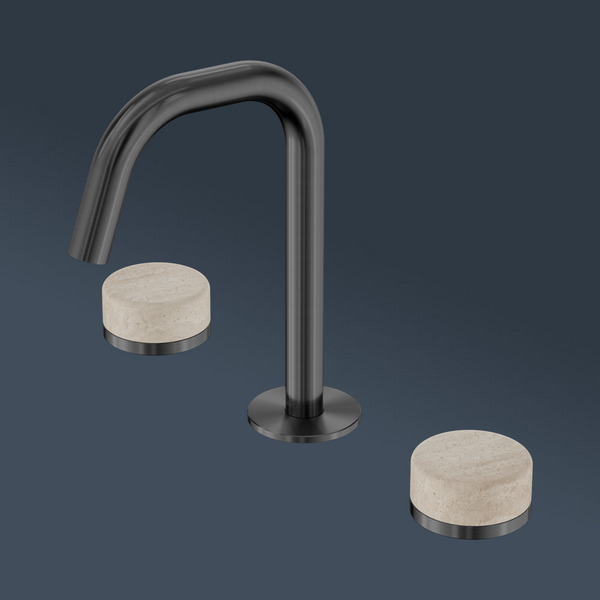 Nero Serenity Basin Set Edge Spout With Rome Travertine Handle Gunmetal