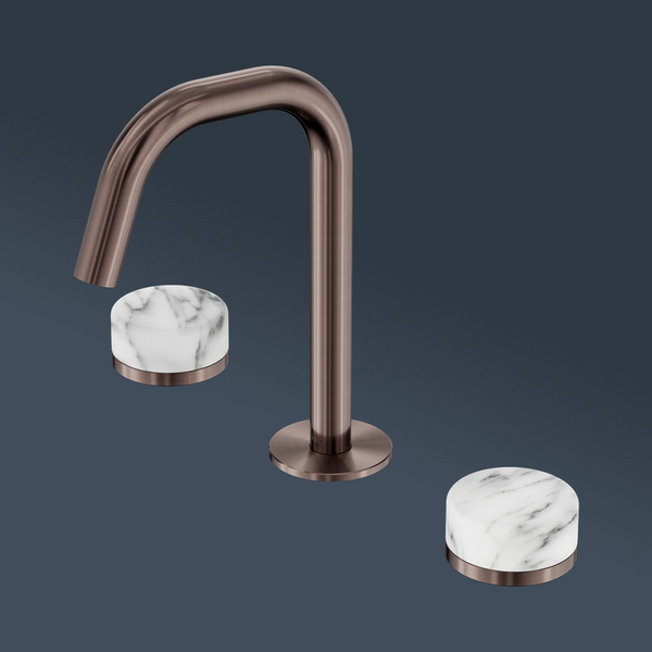 Nero Serenity Basin Set Edge Spout With Arabescato Corchia Handle Brushed Bronze