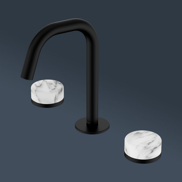 Nero Serenity Basin Set Edge Spout With Arabescato Corchia Handle Matte Black