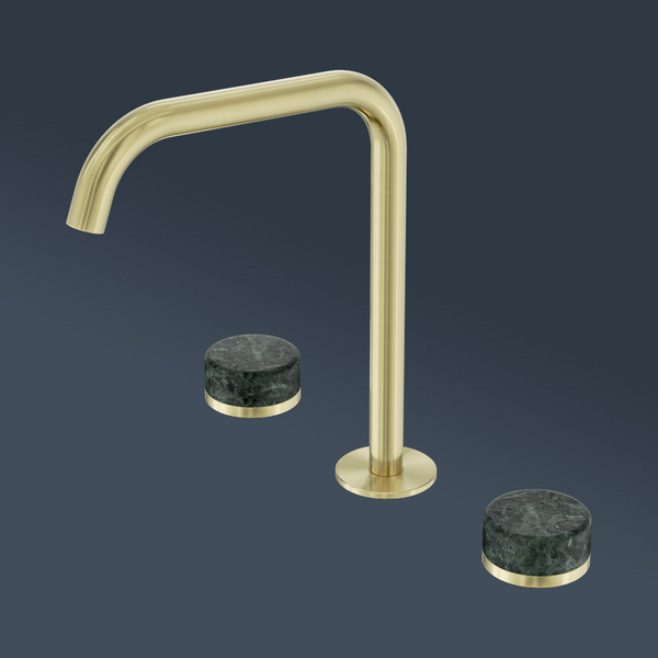 Nero Serenity Bath/Kitchen Set Edge Spout With Verde Alpi Handle Brushed Gold