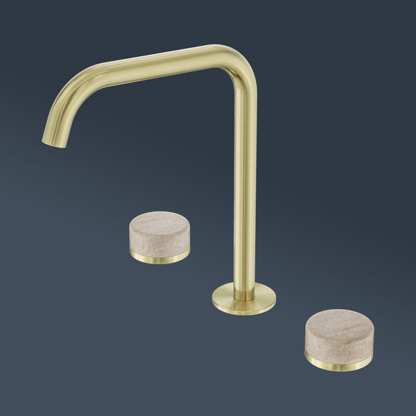 Nero Serenity Bath/Kitchen Set Edge Spout With Rome Travertine Handle Brushed Gold