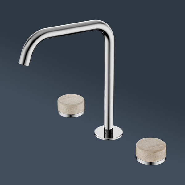 Nero Serenity Bath/Kitchen Set Edge Spout With Rome Travertine Handle Chrome