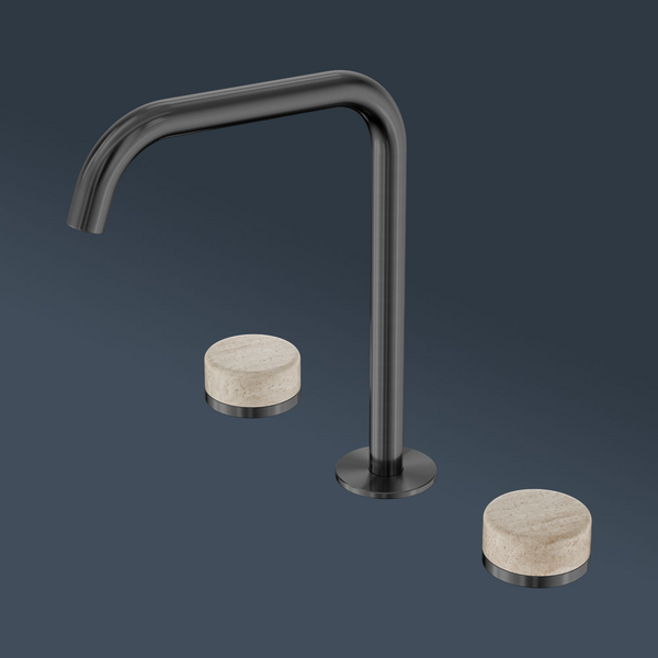 Nero Serenity Bath/Kitchen Set Edge Spout With Rome Travertine Handle Gunmetal