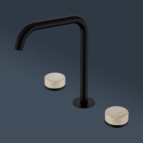 Nero Serenity Bath/Kitchen Set Edge Spout With Rome Travertine Handle Matte Black