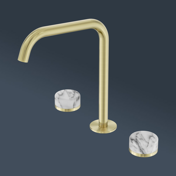 Nero Serenity Bath/Kitchen Set Edge Spout With Arabescato Corchia Handle Brushed Gold