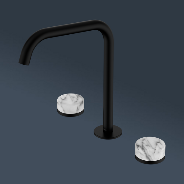Nero Serenity Bath/Kitchen Set Edge Spout With Arabescato Corchia Handle Matte Black