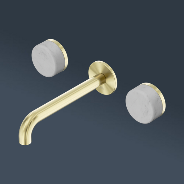 Nero Serenity Wall Basin Set 160mm Spout With Carrara Handle Brushed Gold