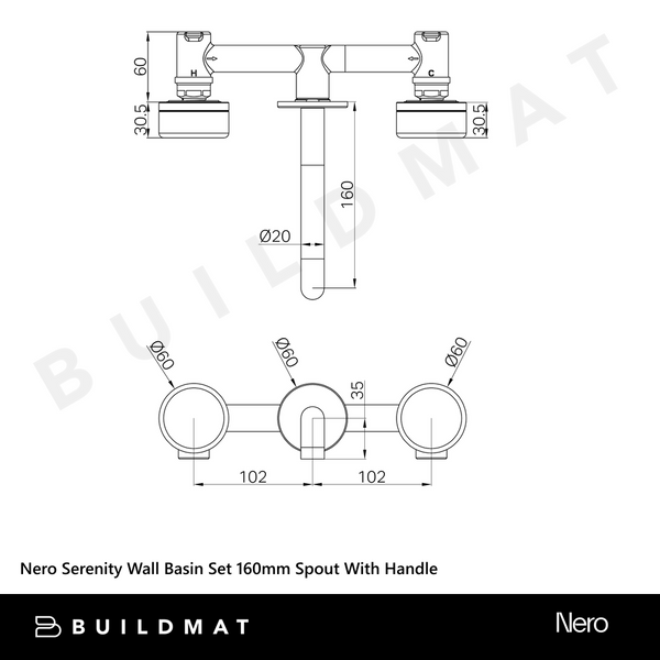 Nero Serenity Wall Basin Set 160mm Spout With Carrara Handle Chrome
