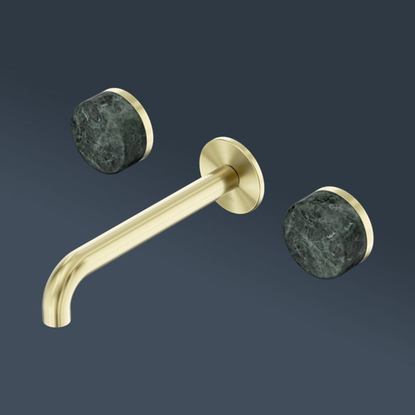 Nero Serenity Wall Basin Set 160mm Spout With Verde Alpi Handle Brushed Gold