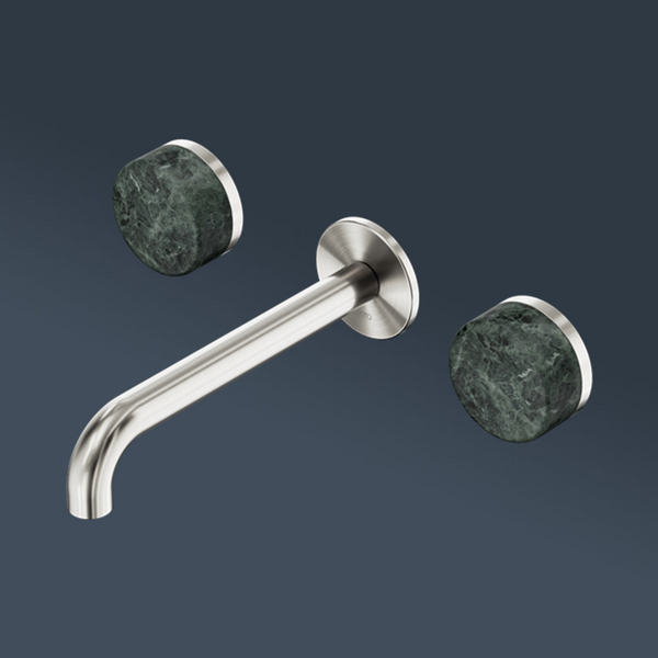 Nero Serenity Wall Basin Set 160mm Spout With Verde Alpi Handle Brushed Nickel