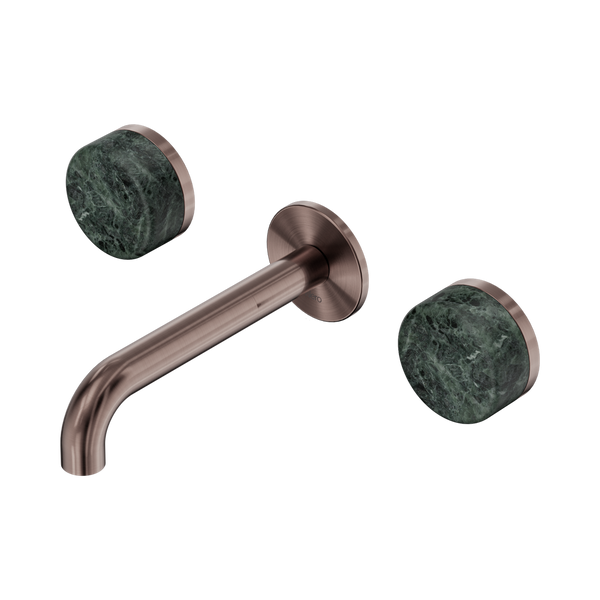 Nero Serenity Wall Basin Set 160mm Spout With Verde Alpi Handle Brushed Bronze