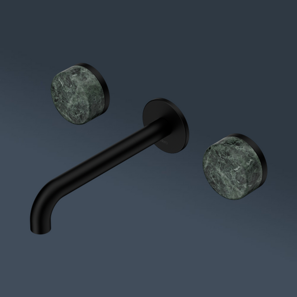Nero Serenity Wall Basin Set 160mm Spout With Verde Alpi Handle Matte Black