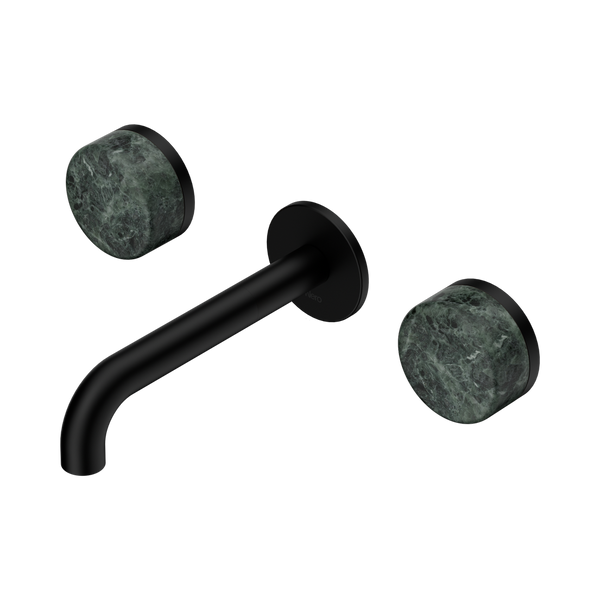 Nero Serenity Wall Basin Set 160mm Spout With Verde Alpi Handle Matte Black