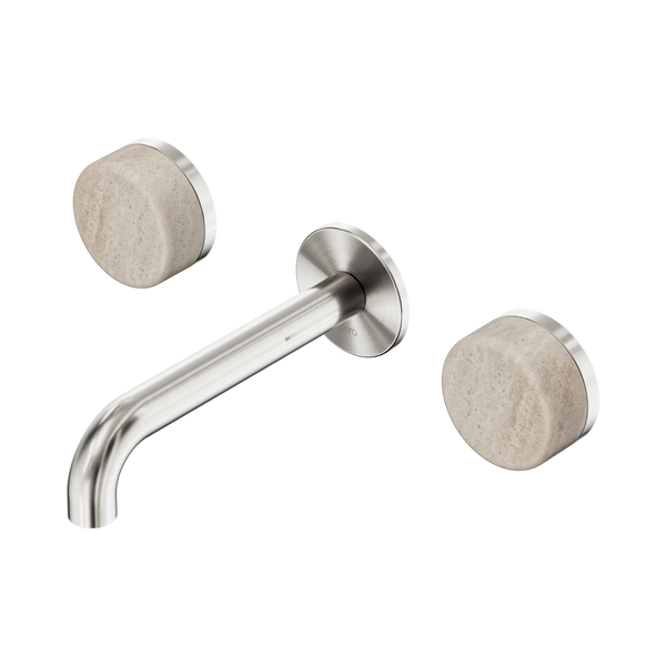 Nero Serenity Wall Basin Set 160mm Spout With Rome Travertine Handle Brushed Nickel