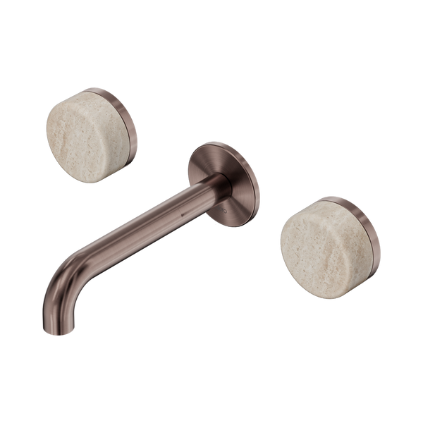 Nero Serenity Wall Basin Set 160mm Spout With Rome Travertine Handle Brushed Bronze