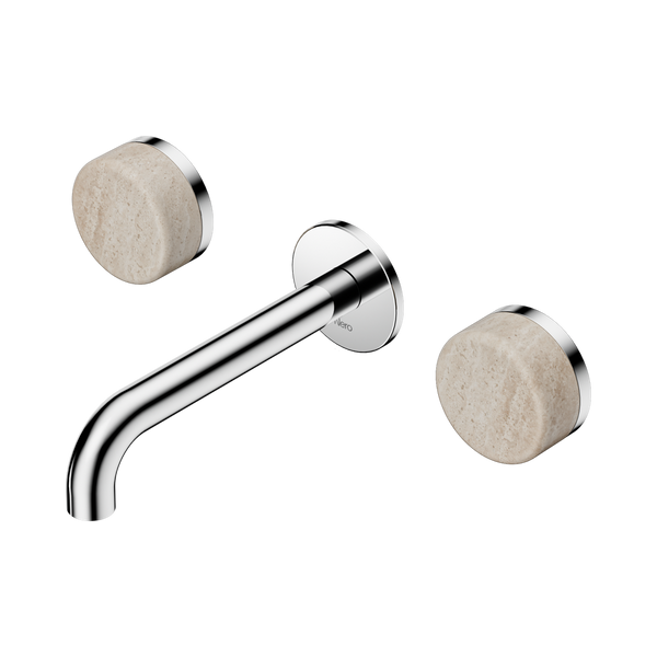 Nero Serenity Wall Basin Set 160mm Spout With Rome Travertine Handle Chrome