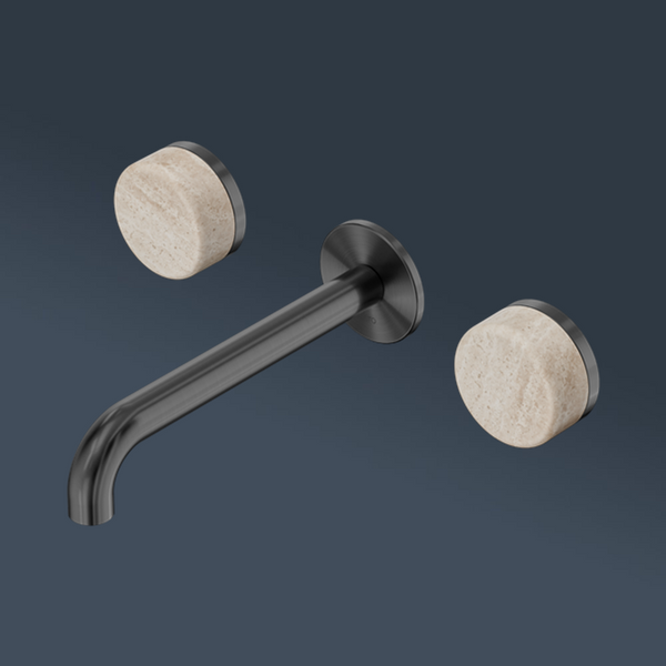 Nero Serenity Wall Basin Set 160mm Spout With Rome Travertine Handle Gunmetal