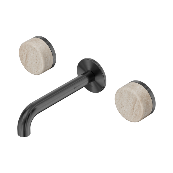 Nero Serenity Wall Basin Set 160mm Spout With Rome Travertine Handle Gunmetal