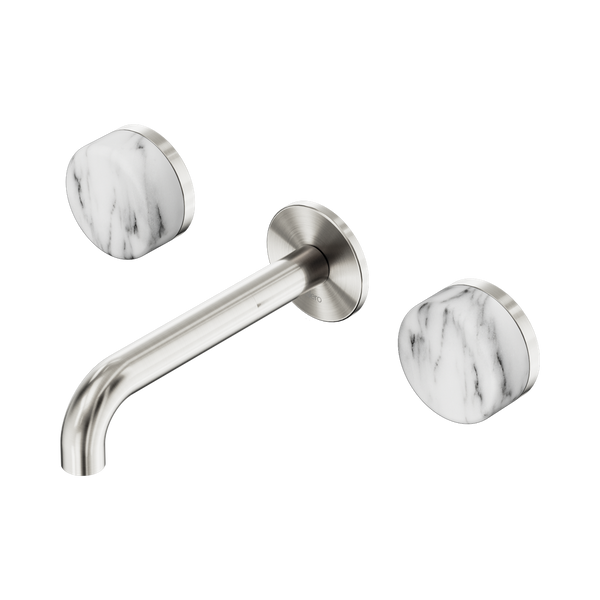 Nero Serenity Wall Basin Set 160mm Spout With Arabescato Corchia Handle Brushed Nickel