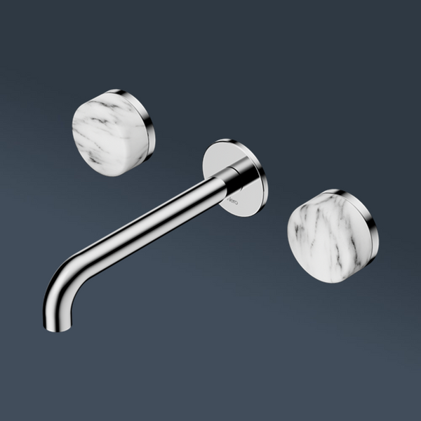 Nero Serenity Wall Basin Set 160mm Spout With Arabescato Corchia Handle Chrome