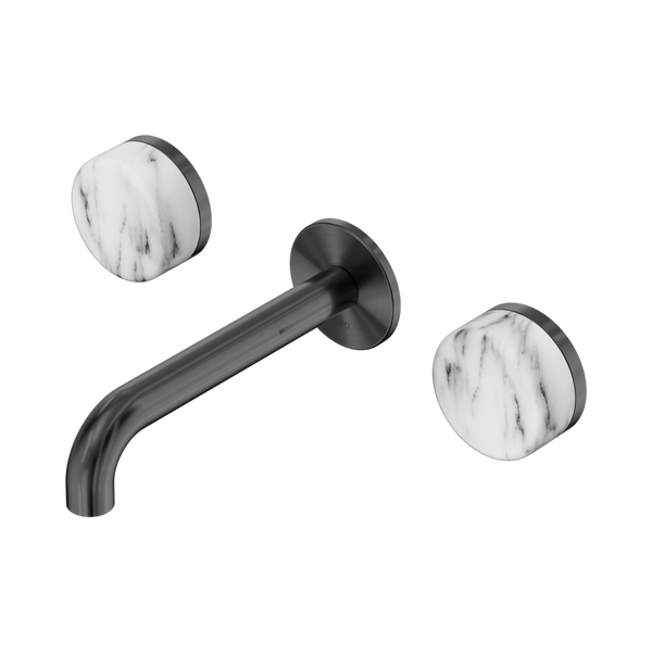 Nero Serenity Wall Basin Set 160mm Spout With Arabescato Corchia Handle Gunmetal