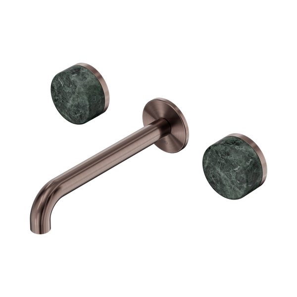 Nero Serenity Wall Basin Set 185mm Spout With Verde Alpi Handle Brushed Bronze